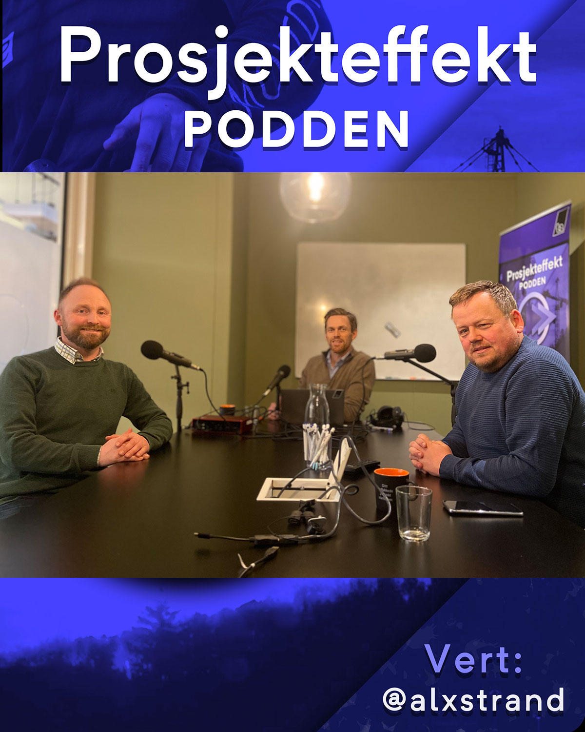 Ivar Ole Wik, Alexander Strand og Bjarte Kvamme i podcast studiet