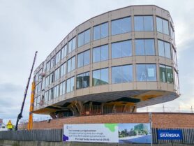 'Lervigskvartalet'_Skanska_Stavanger_Norway_Liftroller Floor The construction project "Lervigskvartalet" in Stavanger, Norway. Seen from the outside.