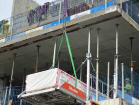 Belevue_New build_Byggmester Markhus_Liftroller Floor Package of drywall sheets rolled into the building using Liftroller Floor